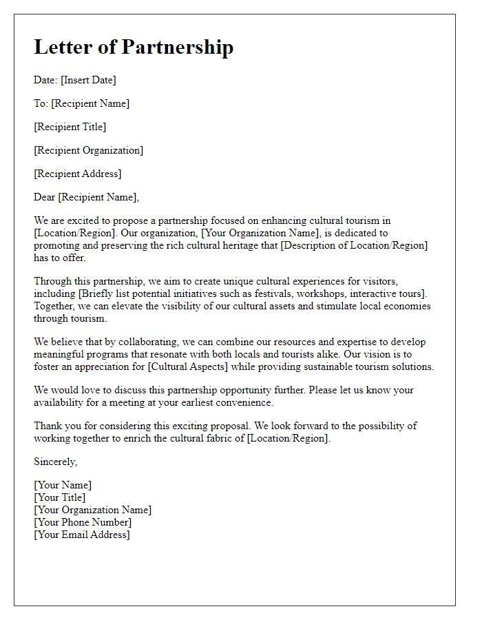 Letter template of cultural tourism partnership