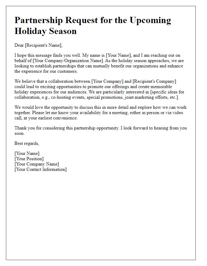 Letter template of holiday partnership request