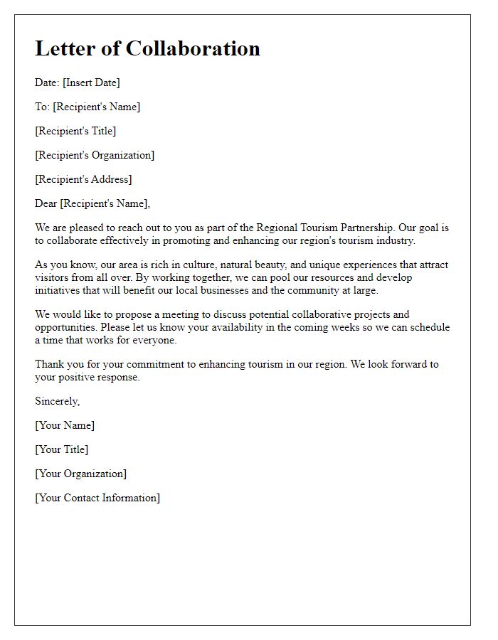 Letter template of regional tourism partnership