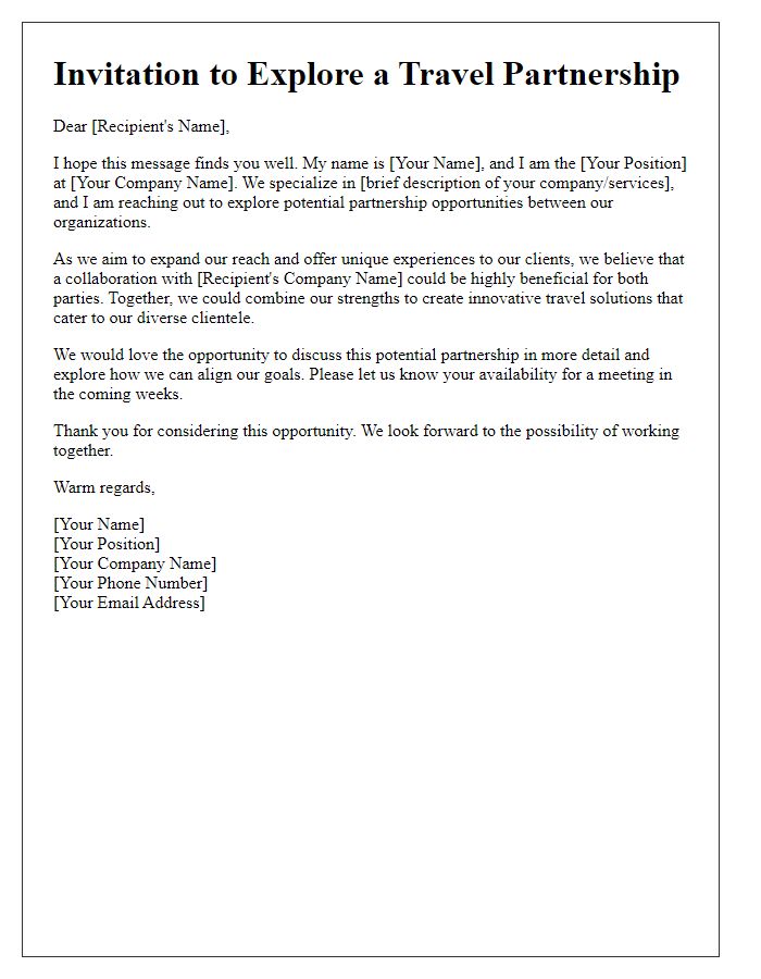 Letter template of travel partnership invitation