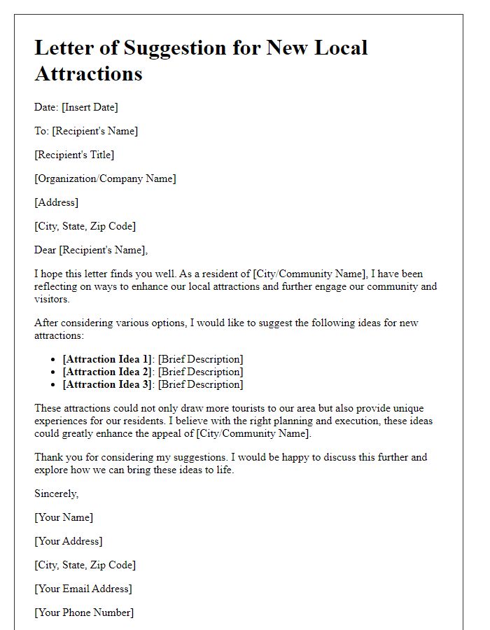 Letter template of suggestion for new local attractions