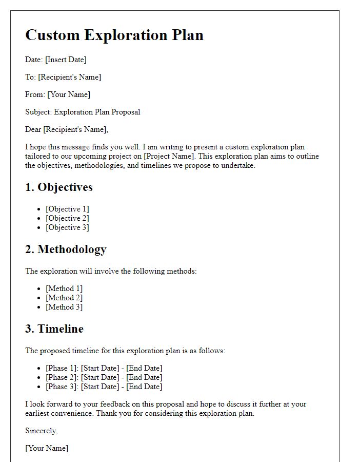 Letter template of custom exploration plan