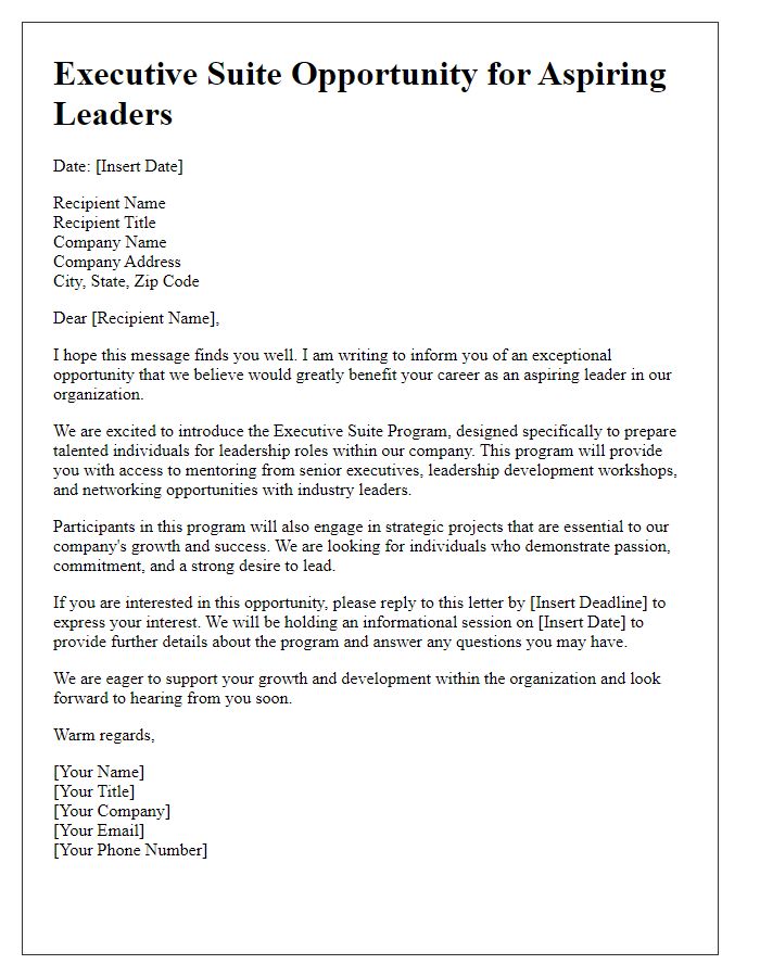 Letter template of executive suite opportunity for aspiring leaders