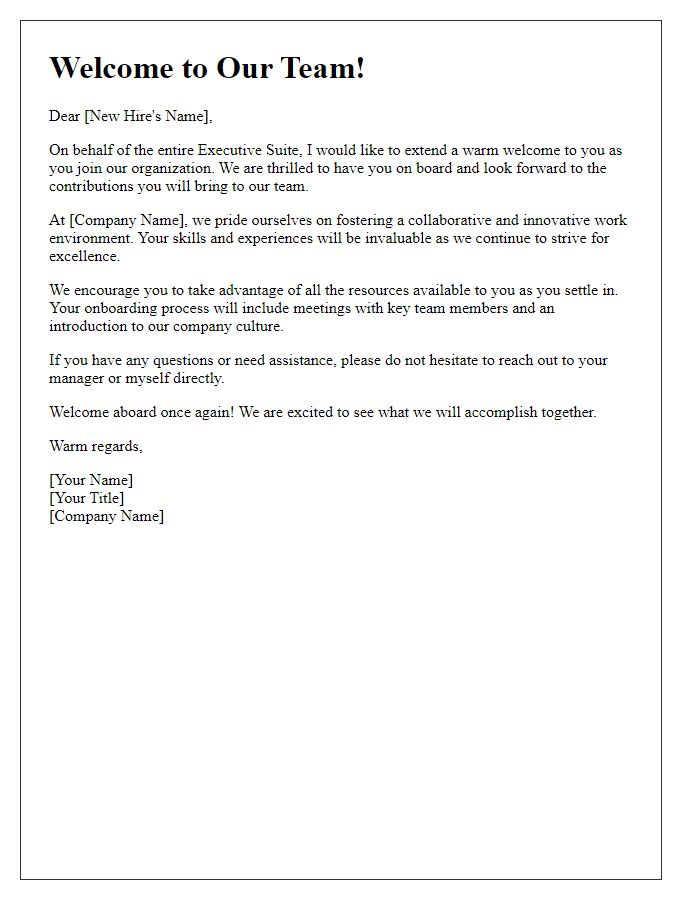 Letter template of executive suite welcome for new hires