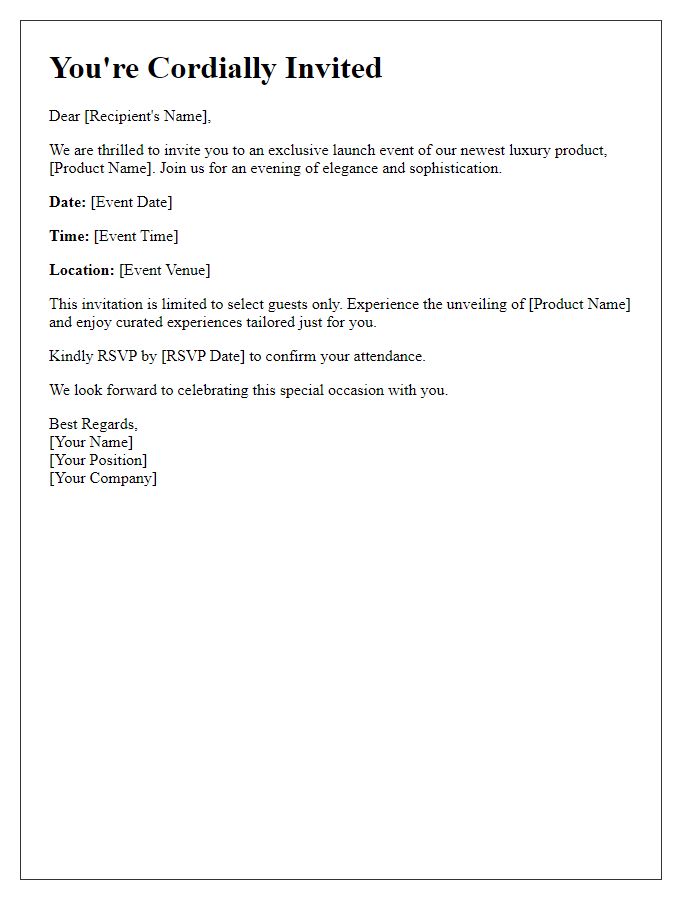 Letter template of exclusive invitation for a luxury product launch.