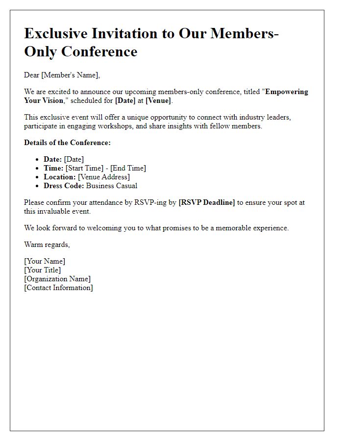 Letter template of exclusive invitation for a members-only conference.