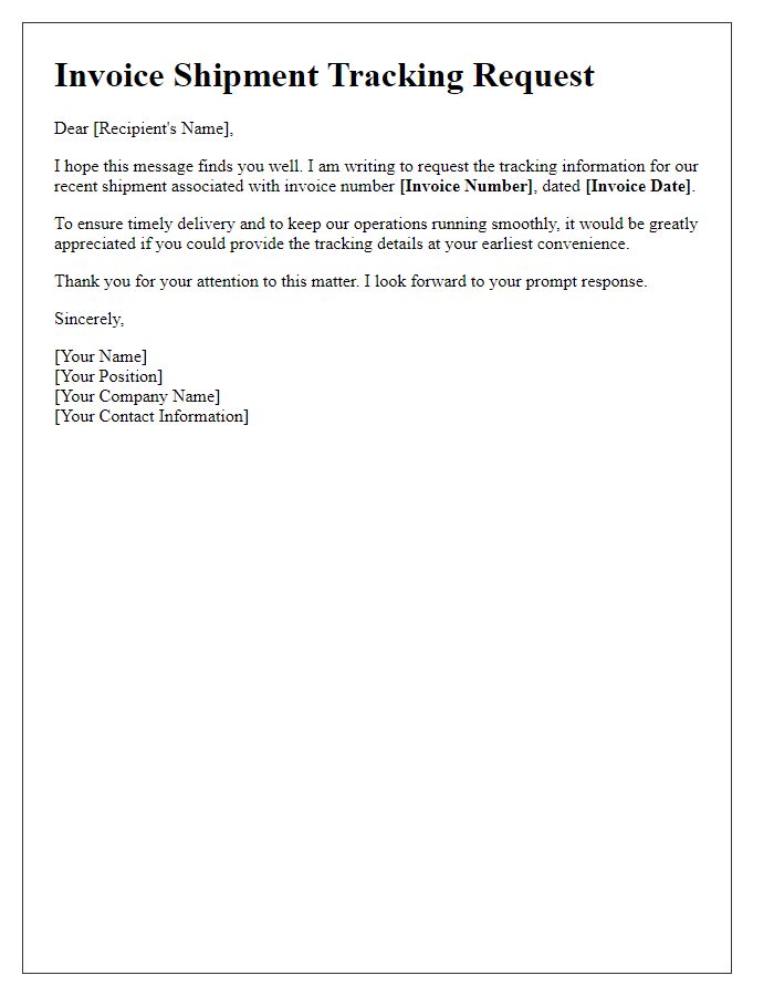 Letter template of invoice shipment tracking request