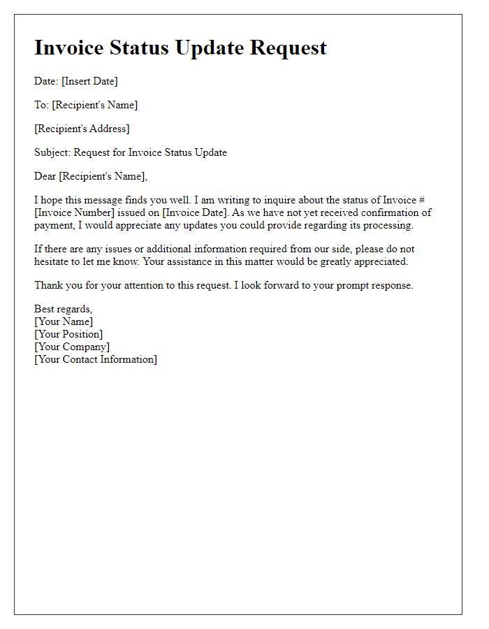 Letter template of invoice status update request