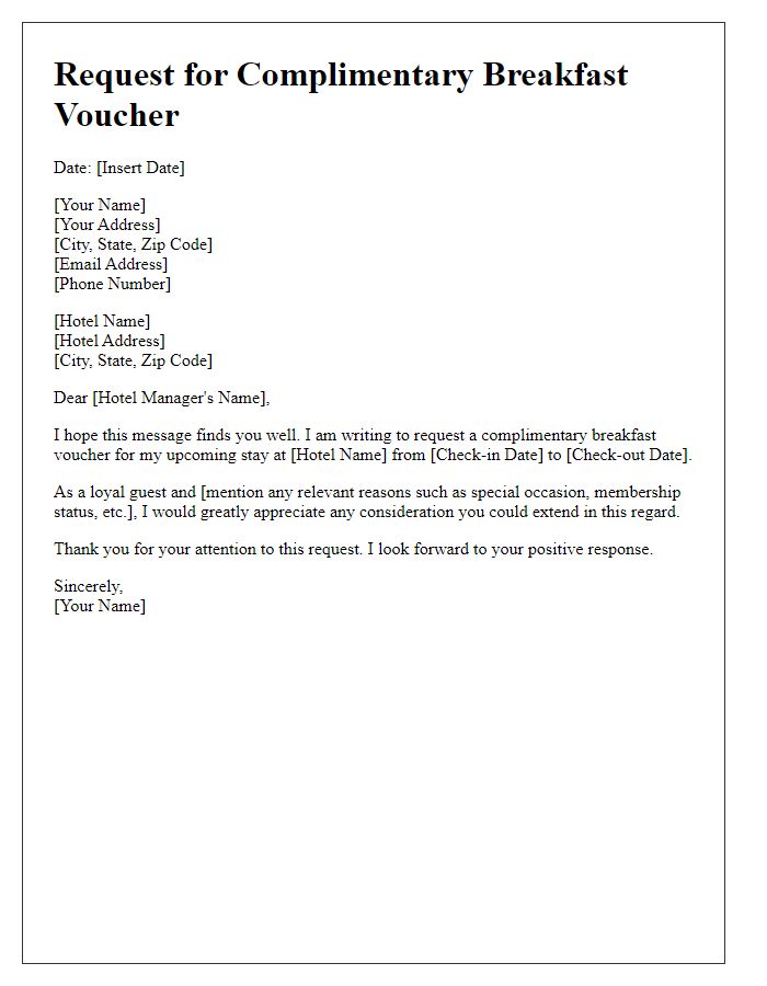 Letter template of complimentary breakfast voucher request