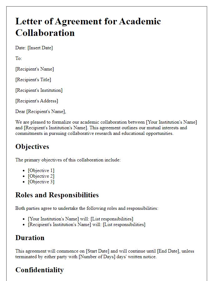 Letter template of agreement for academic collaboration