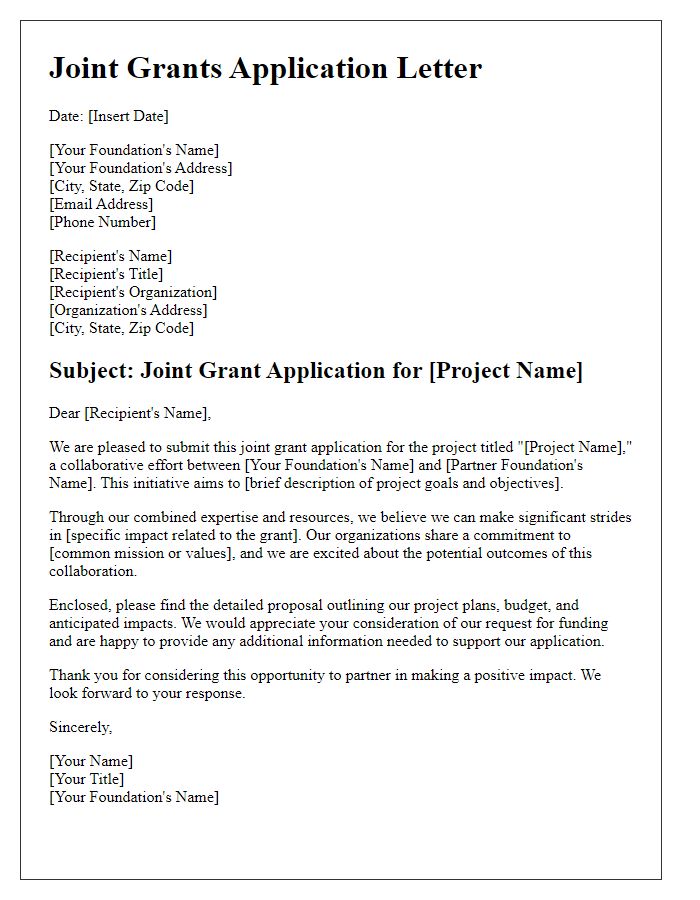 Letter template of foundation for joint grants application