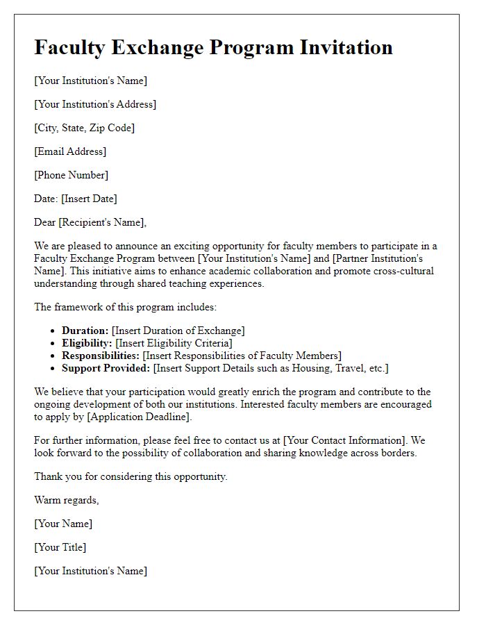 Letter template of framework for faculty exchange program