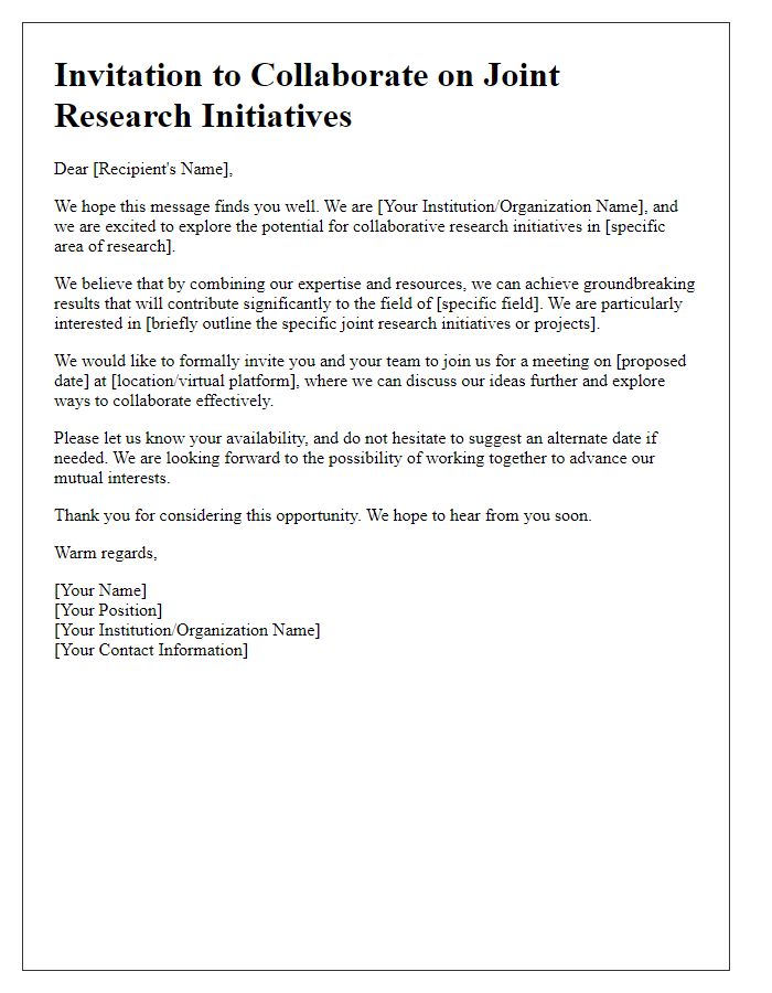 Letter template of invitation for joint research initiatives