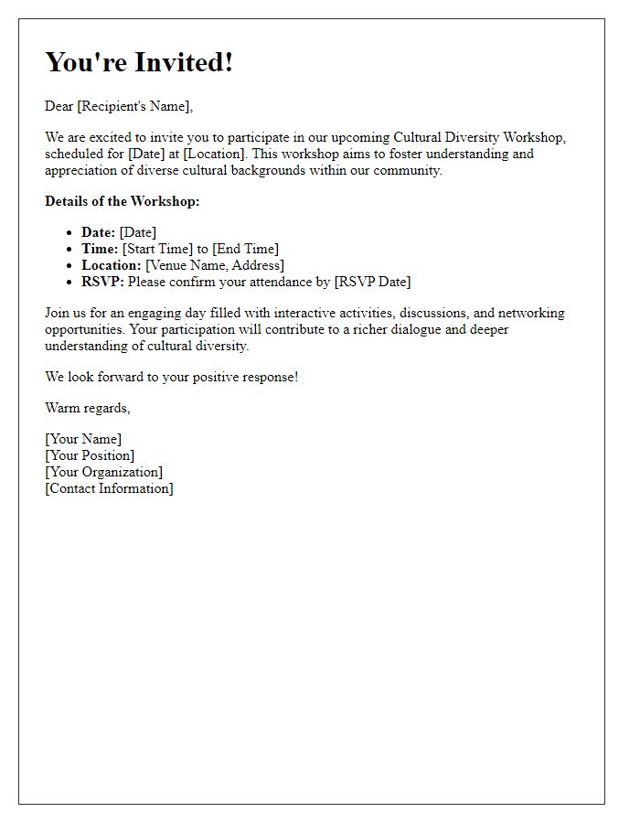 Letter template of invitation to participate in a cultural diversity workshop.