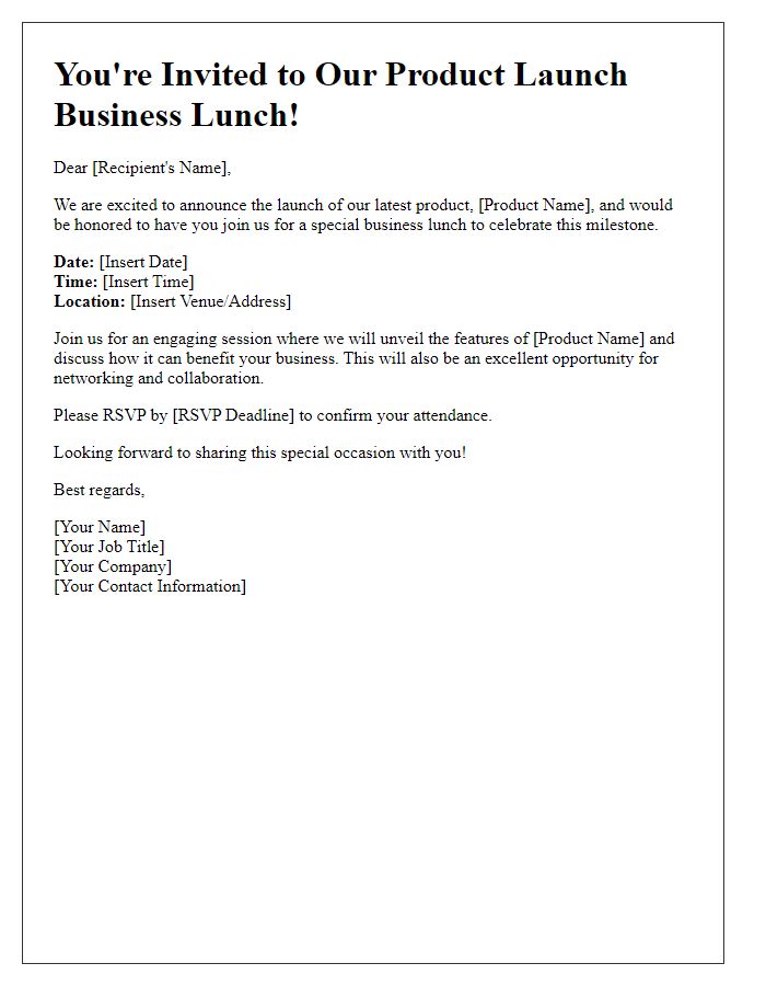 Letter template of product launch business lunch invitation