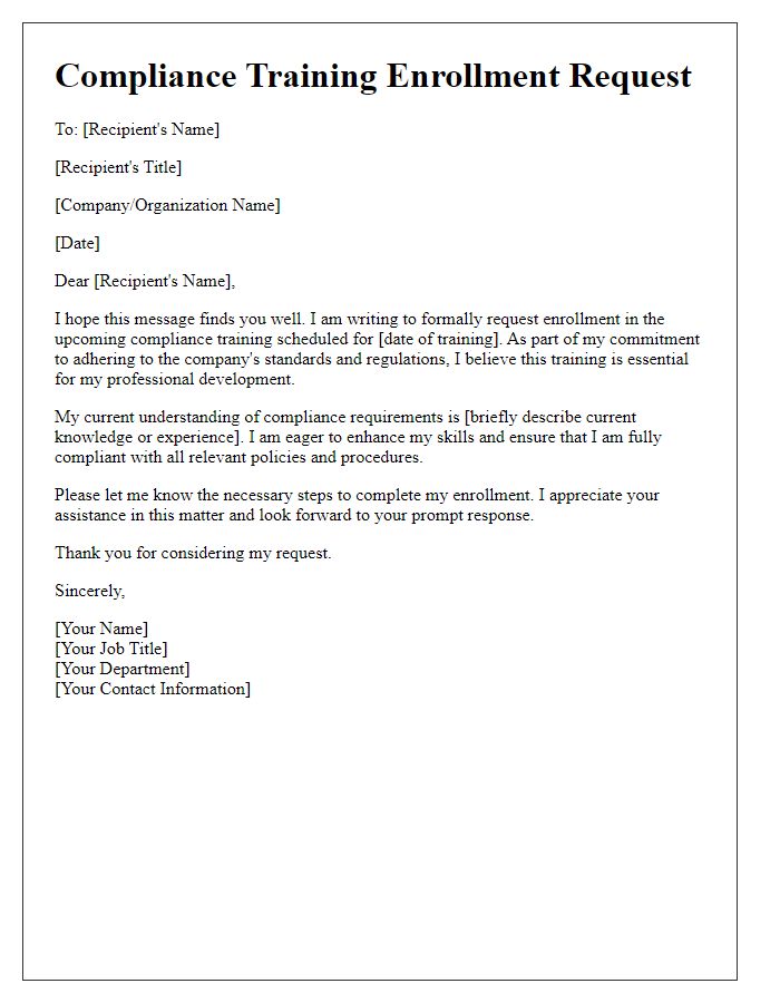 Letter template of compliance training enrollment request