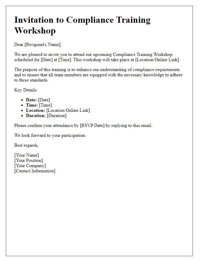 Letter template of compliance training workshop invitation