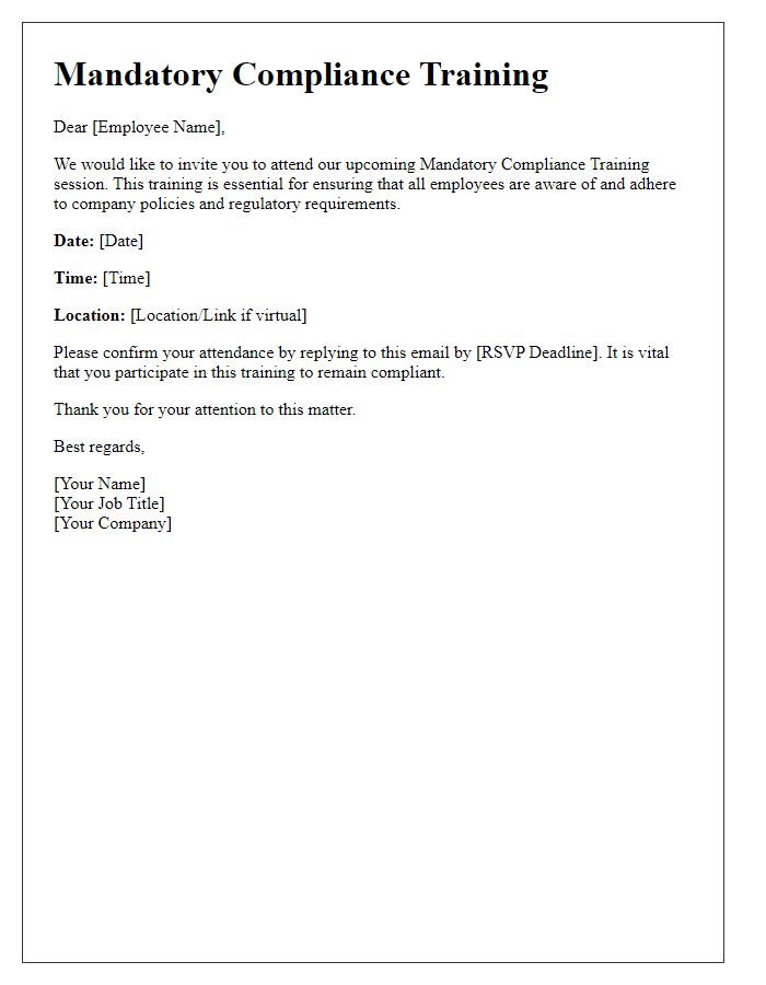 Letter template of mandatory compliance training invite