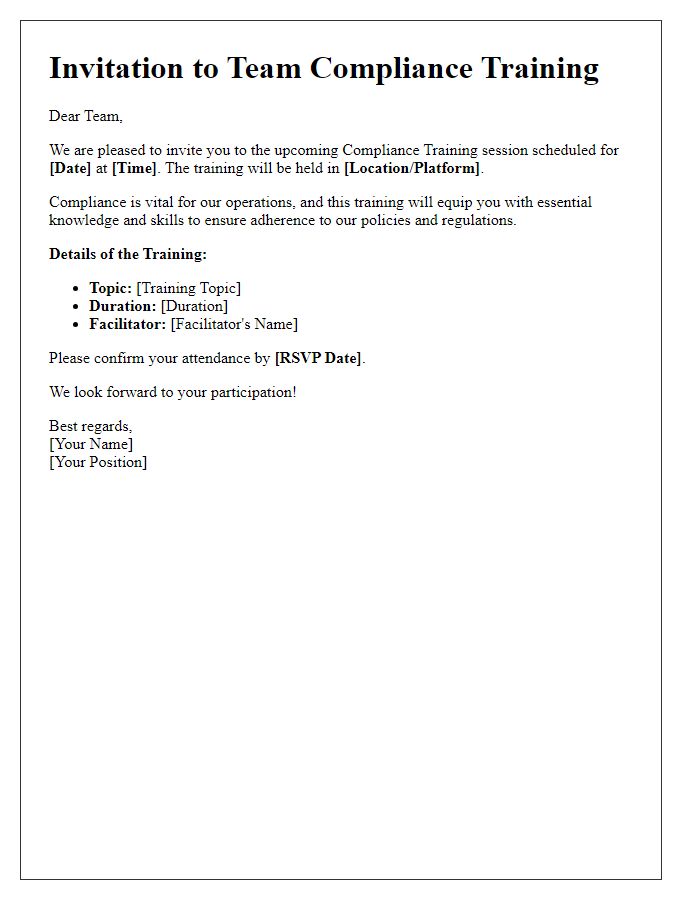 Letter template of team compliance training invitation