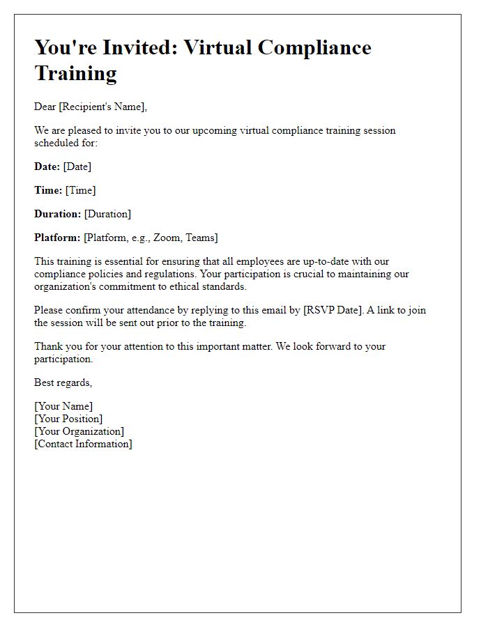 Letter template of virtual compliance training invitation