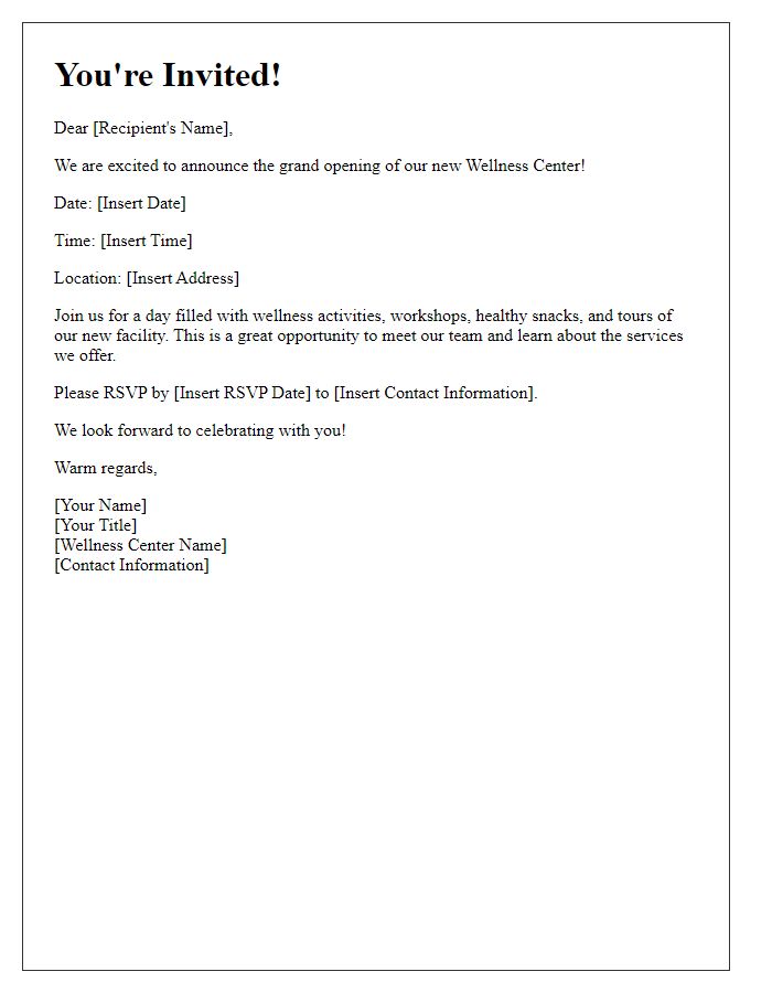 Letter template of invitation for wellness center grand opening event