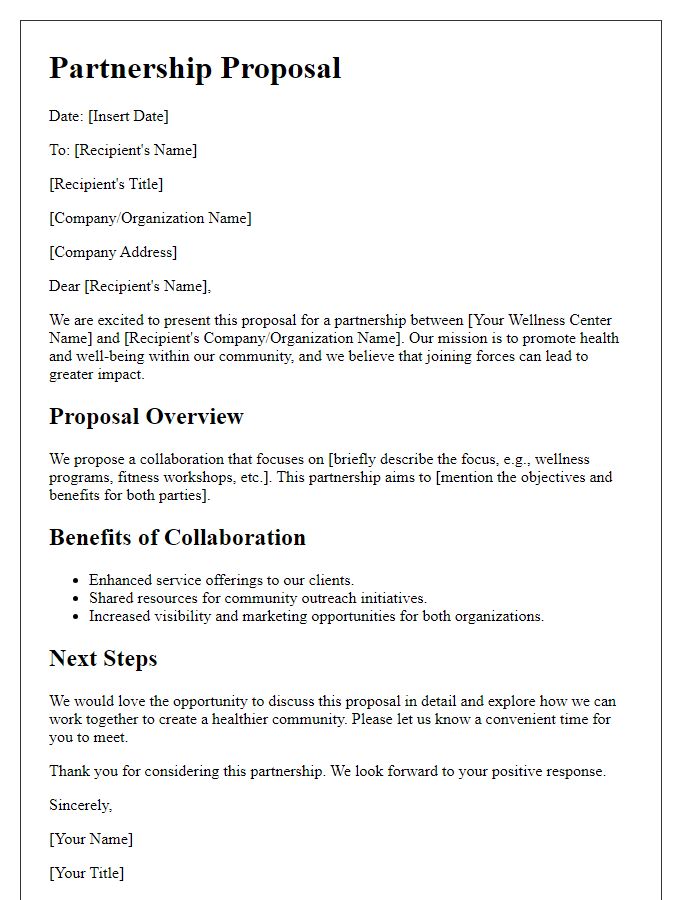 Letter template of partnership proposal for wellness center collaboration