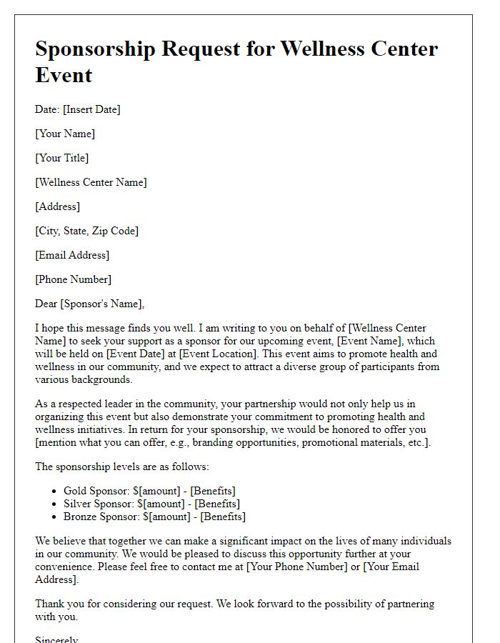 Letter template of sponsorship request for wellness center event