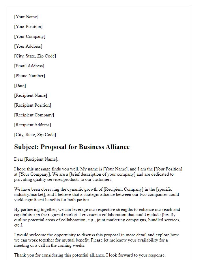 Letter template of business alliance suggestion for regional vendors