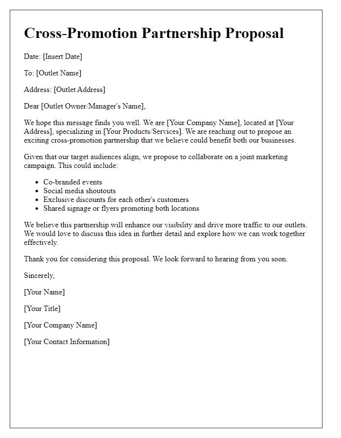 Letter template of cross-promotion partnership for local outlets