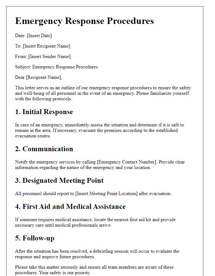 Letter template of emergency response procedures