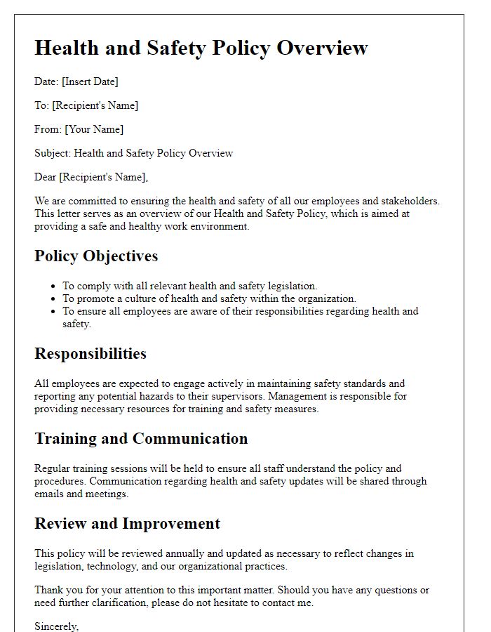 Letter template of health and safety policy overview