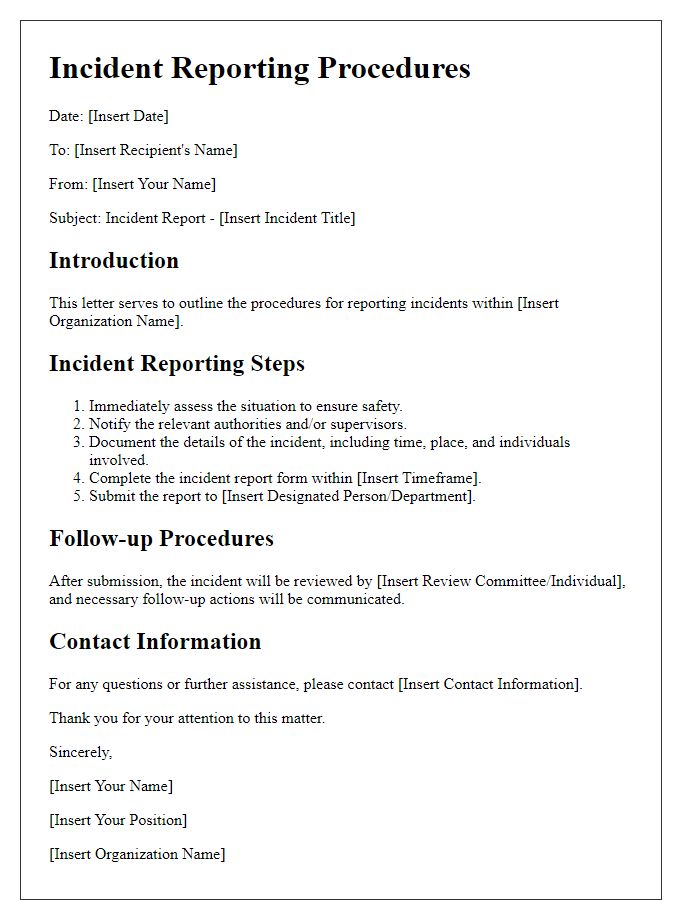 Letter template of incident reporting procedures