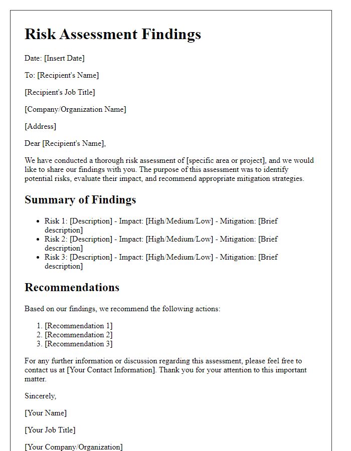 Letter template of risk assessment findings