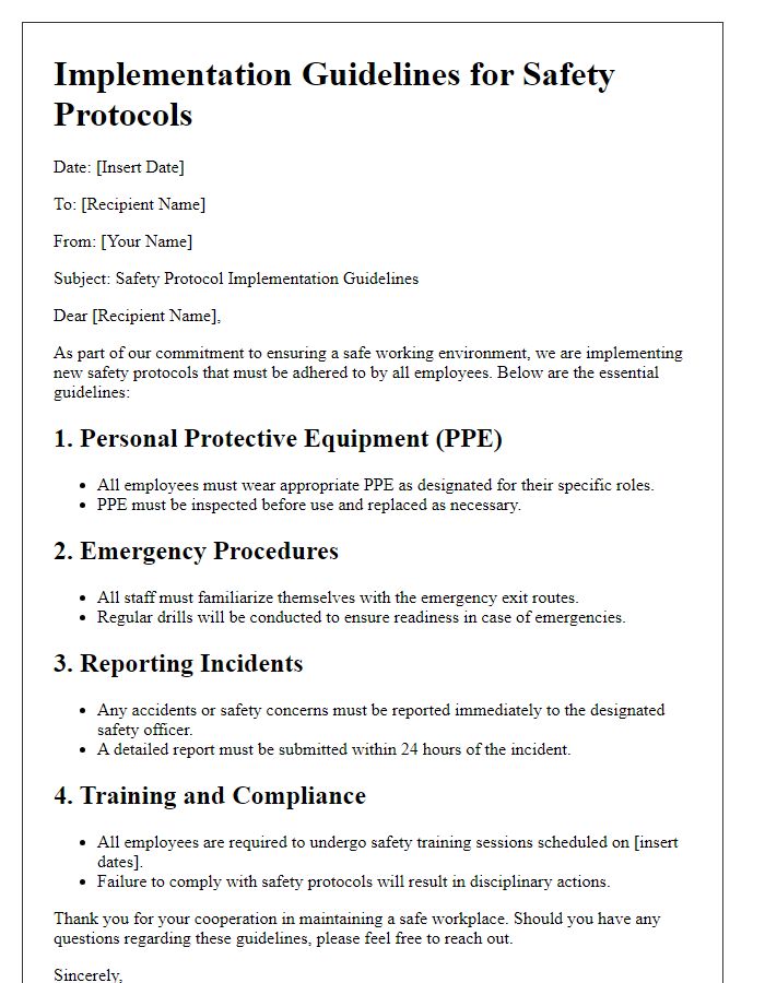 Letter template of safety protocol implementation guidelines