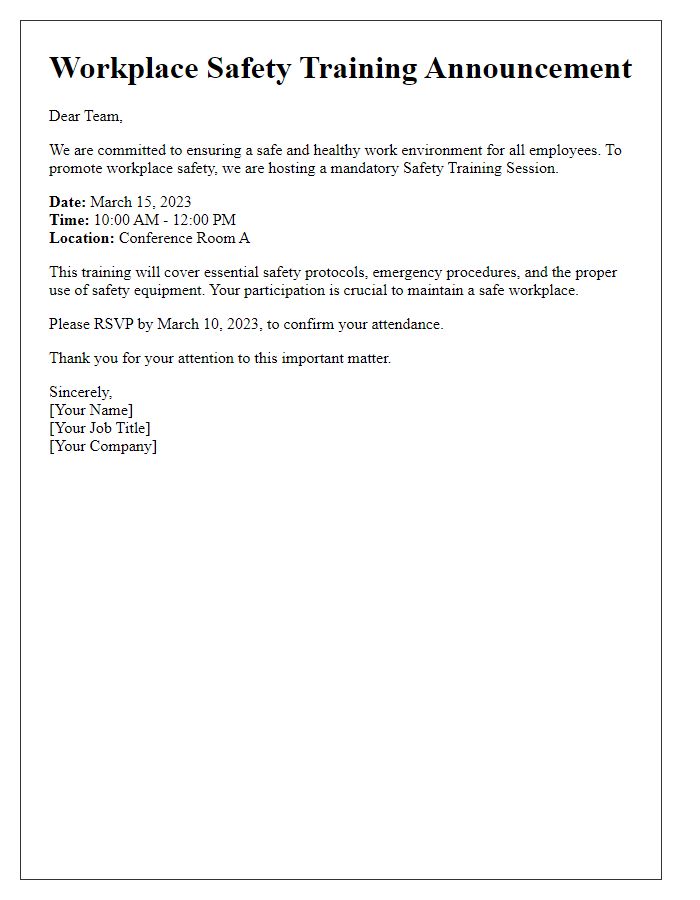 Letter template of workplace safety training announcements