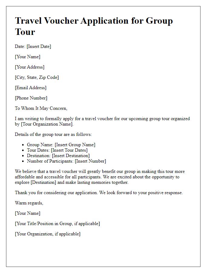 Letter template of travel voucher application for group tour.