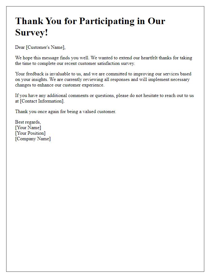 Letter template of Customer Satisfaction Survey Follow-Up