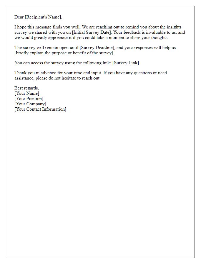 Letter template of Request for Your Insights Survey Reminder