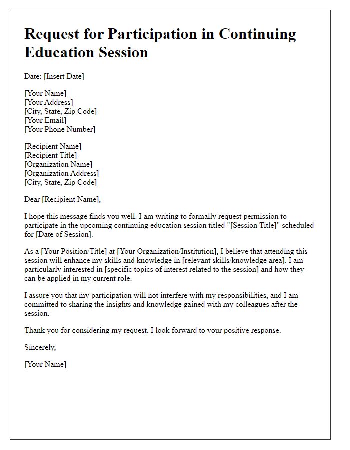 Letter template of request for continuing education session participation.