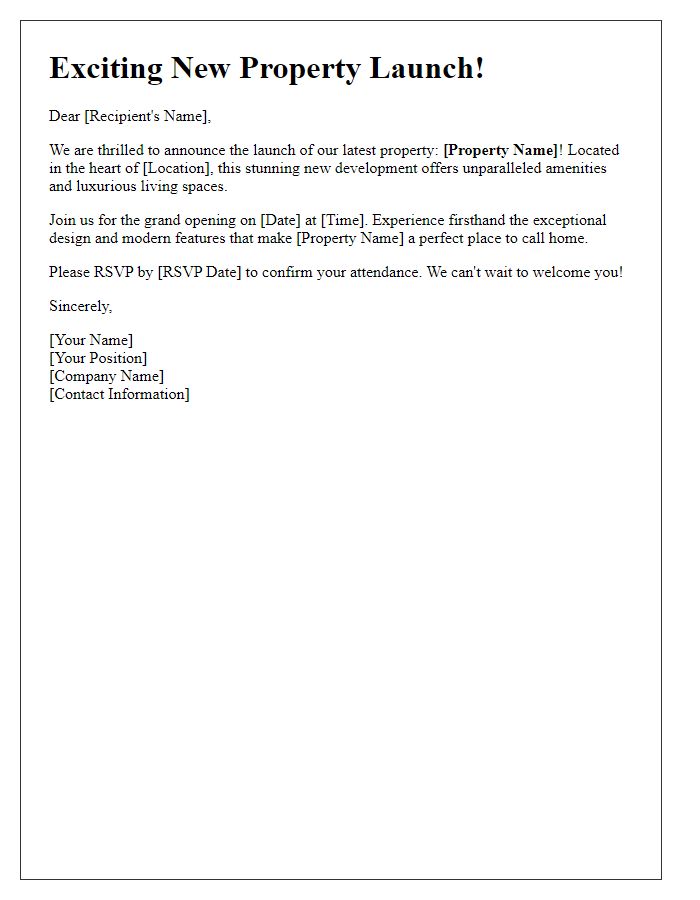 Letter template of exciting new property launch announcement