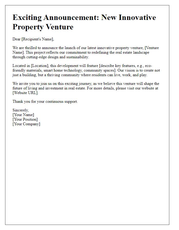 Letter template of innovative property venture announcement