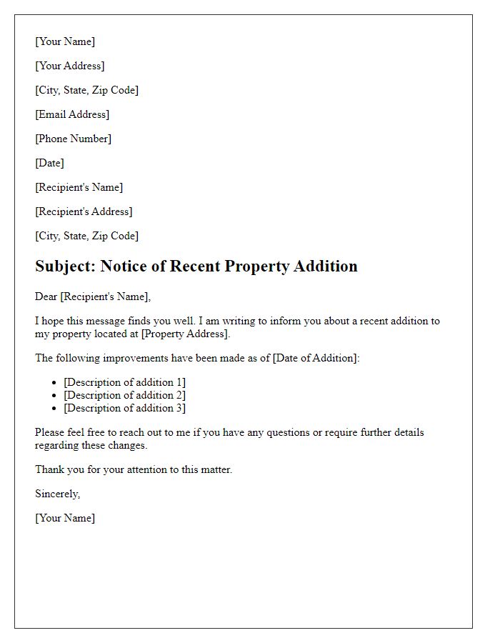 Letter template of recent property addition notice