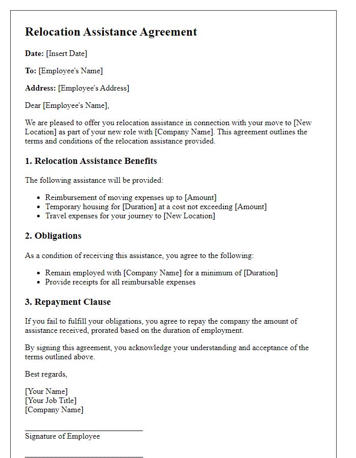 Letter template of relocation assistance agreement