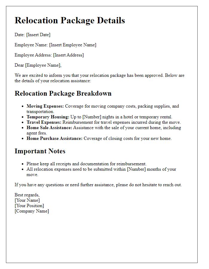 Letter template of relocation package details