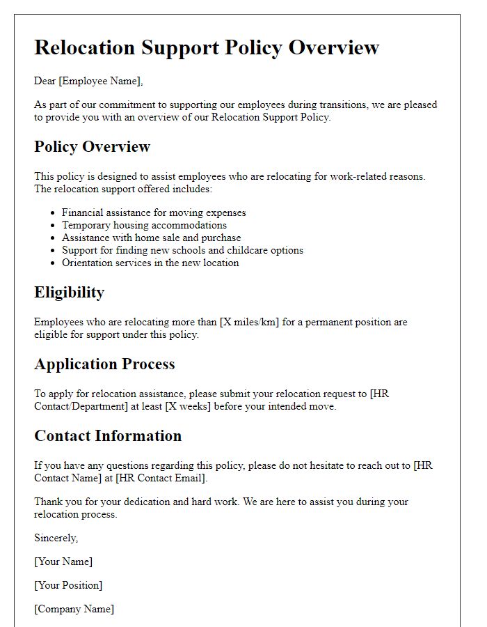 Letter template of relocation support policy overview