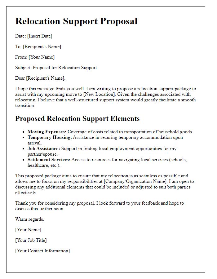 Letter template of relocation support proposal