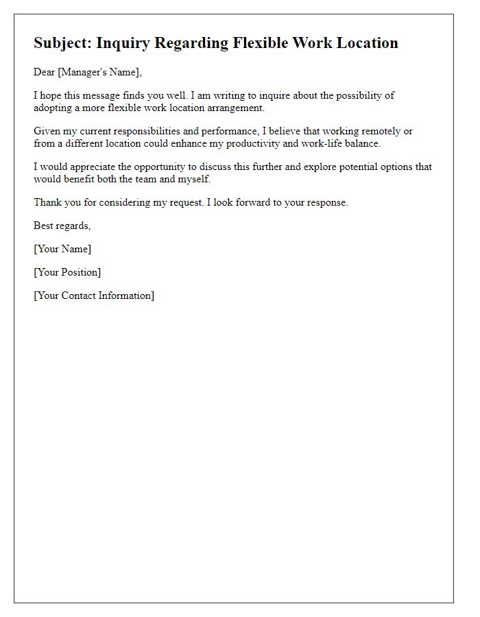 Letter template of inquiry for flexible work location