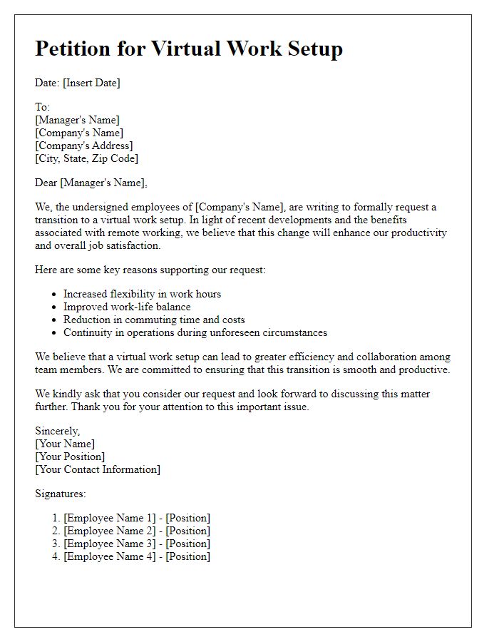 Letter template of petition for virtual work setup