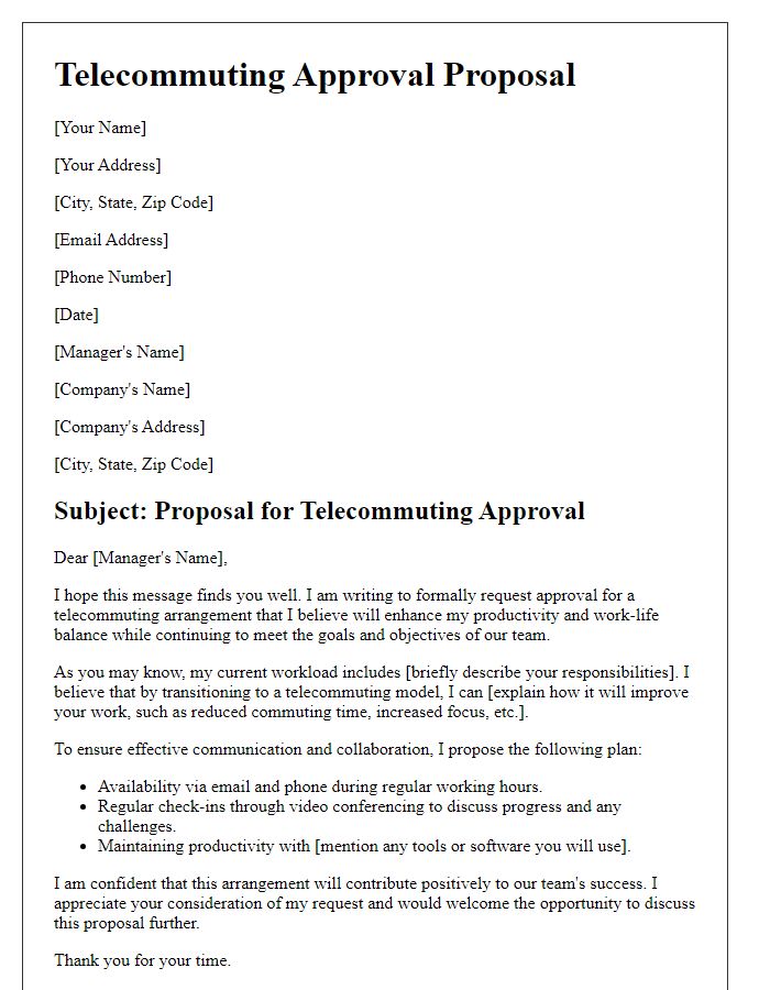 Letter template of proposal for telecommuting approval