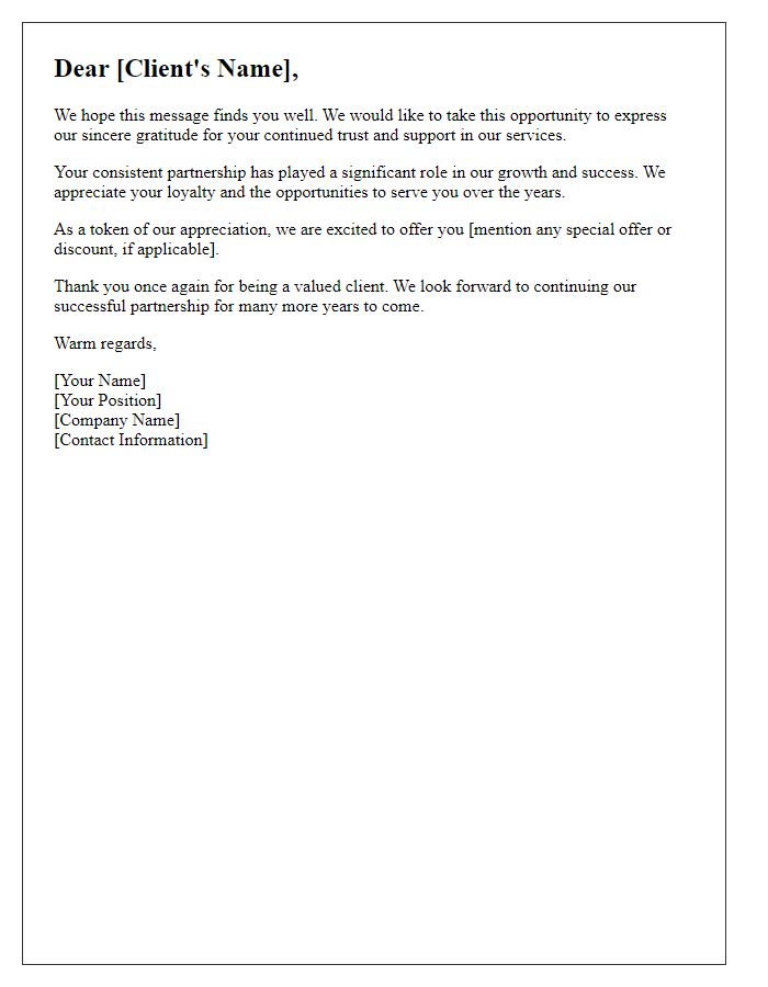 Letter template of acknowledgment for consistent clients.